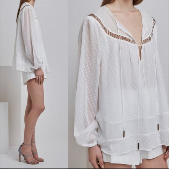 ML Finders Keepers Aspen Yellow Gold Oversized Dot Sheer Belle Top Blouse NWT S - Picture 11 of 11